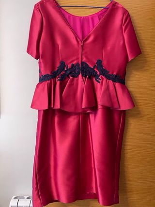 Vestido de fiesta fucsia y mandarina