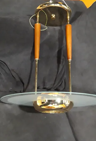 Lámpara Techo Madera y Dorado