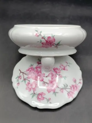 Caja bombonera Limoges porcelana flores rosas