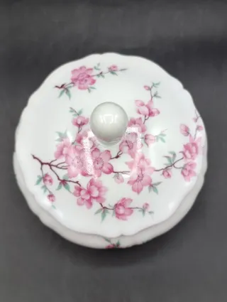 Caja bombonera Limoges porcelana flores rosas