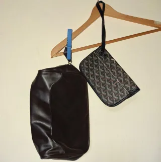 Lote Cartera Documentos y Bolsa Mano Piel Serraje