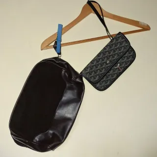 Lote Cartera Documentos y Bolsa Mano Piel Serraje