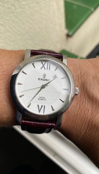 Reloj Cauny Hombre Esfera Blanca Correa Marrón