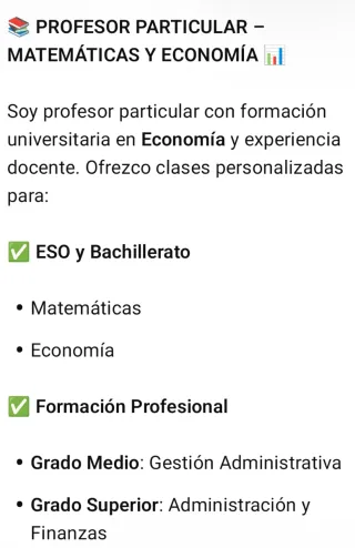 Profesor particular de matemáticas y economía.