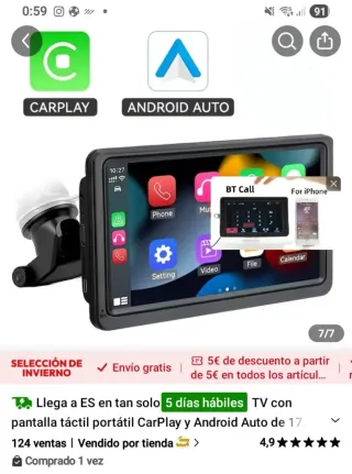 Pantalla Táctil Portátil CarPlay y Android Auto