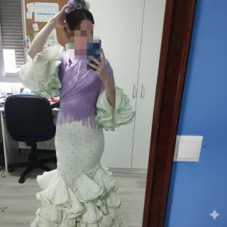 Vestido Gitana Blanco Topos Verdes