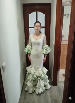 Vestido Gitana Blanco plumeti verde