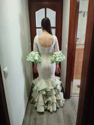 Vestido Gitana Blanco plumeti verde