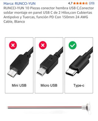9 Conectores USB-C Hembra con Cable y Tapa