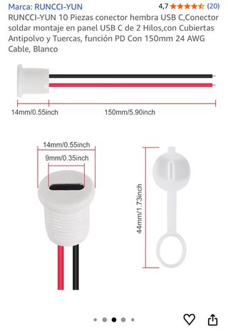 9 Conectores USB-C Hembra con Cable y Tapa