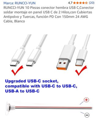 9 Conectores USB-C Hembra con Cable y Tapa