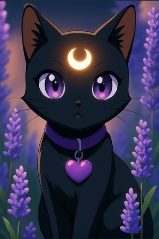 Cuadro Madera Litografía Luna Gato Morado