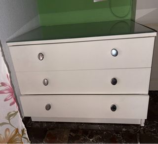 Cómoda blanca 3 cajones cristal