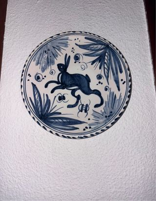 Plato decorativo cerámico azul y blanco