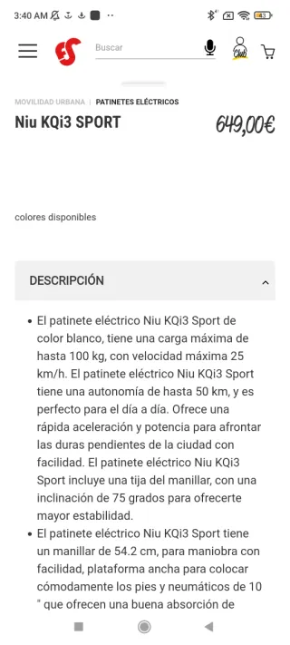 Patinete Eléctrico NIU KQi3 Sports