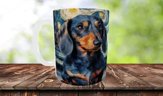 Tazza con cane bassotto stile Van Gogh