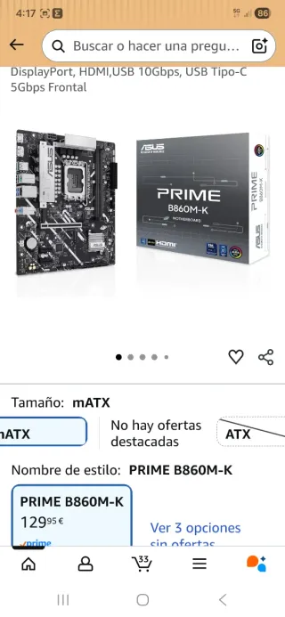 ASUS Prime B860M-K Placa Base Intel mATX