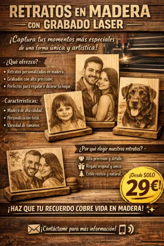 Retrato personalizado en madera grabado láser