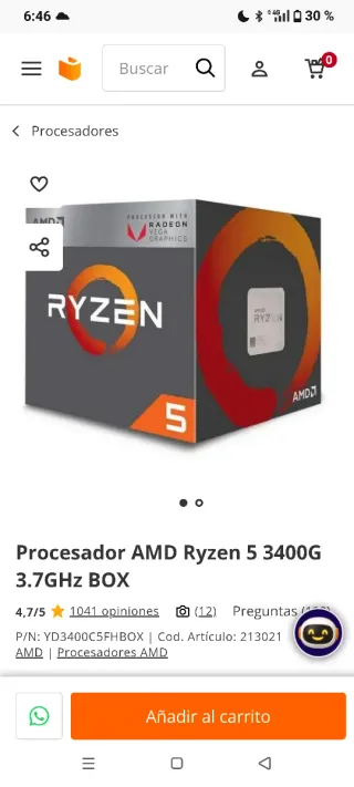 Procesador AMD Ryzen 5 3400G BOX
