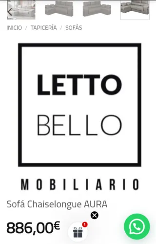 Sofá chaise longue tela gris de exposición. NUEVO