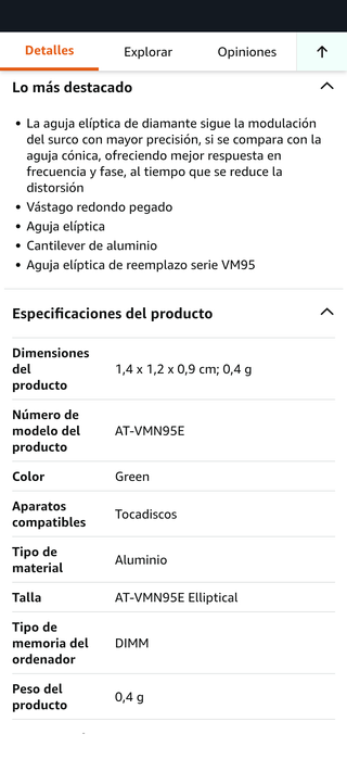 Nueva! Aguja Audio Technica AT VMN95E