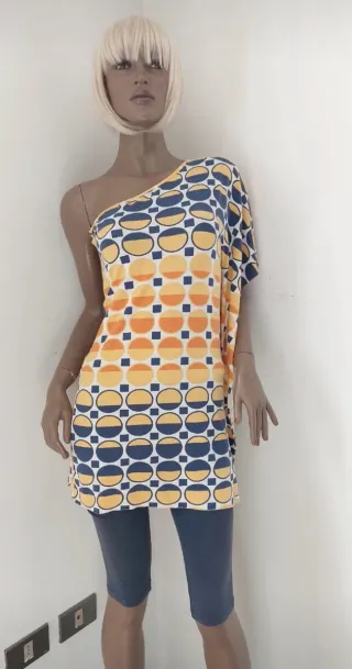 Top monospalla fantasia cerchi