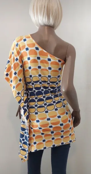 Top monospalla fantasia cerchi