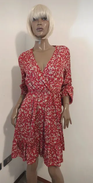 Vestito svasato a fiori rosso