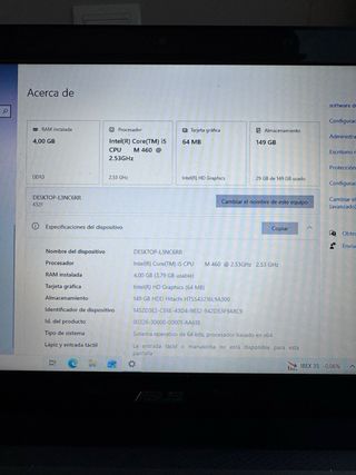 Portátil ASUS i5 funcionando