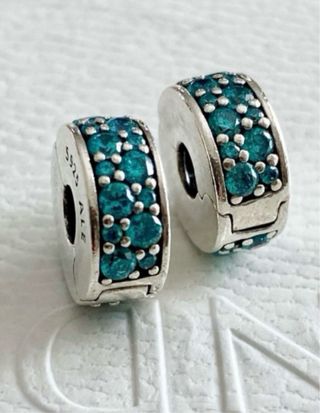 2 x Topes Pandora ORIGINALES color turquesa  clips