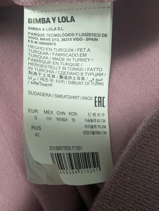 Sudadera Bimba y Lola Rosa Talla S