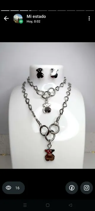 Conjunto collar y pendientes oso