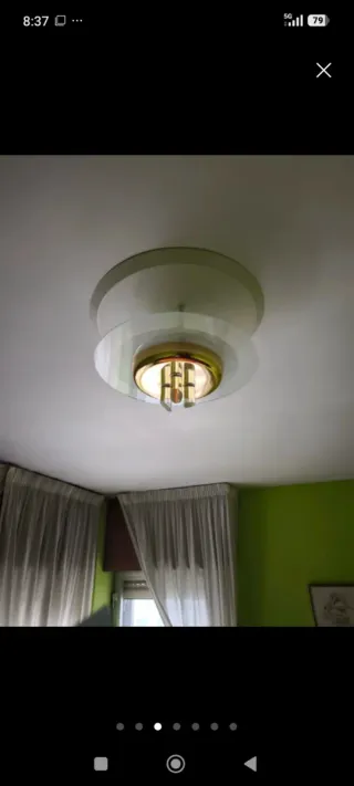 Lámpara plafón cristal y metal años 70