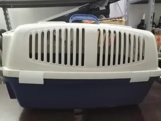 Transportín perro pequeño azul y blanco