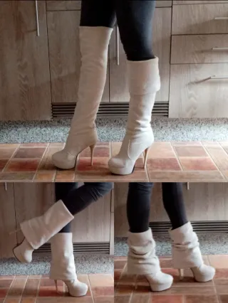 Botas multi-posiciones tacón y plataforma (Marfil)