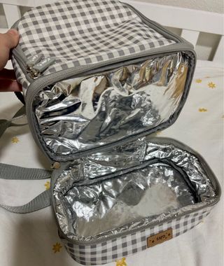 Mochila Térmica Saro Cuadros Gris y Blanco