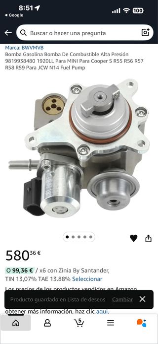 Bomba de combustible Mini Cooper NUEVA A ESTRENAR.