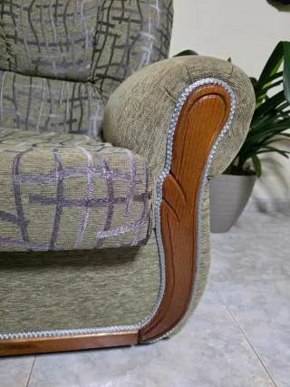 Sofá de 3 plazas tela y madera