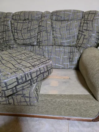 Sofá de 3 plazas tela y madera