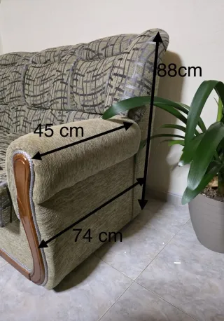 Sofá de 3 plazas tela y madera