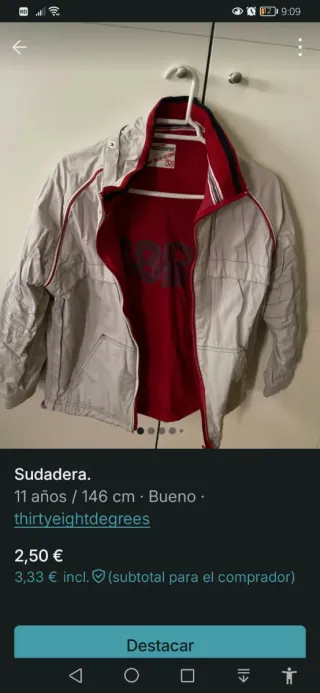 Chaqueta deportiva roja 146 cm