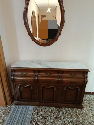 Aparador madera mármol y espejo