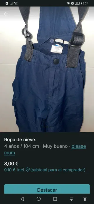 Pantalón de nieve azul 4 años / 104 cm