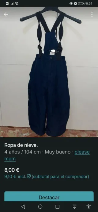 Pantalón de nieve azul 4 años / 104 cm