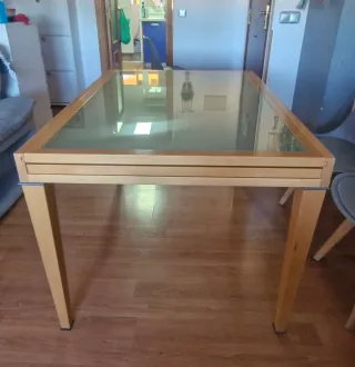 Mesa de comedor de madera y cristal 90x120/90x240