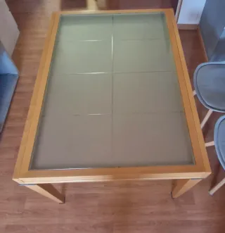 Mesa de comedor de madera y cristal 90x120/90x240
