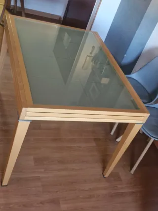 Mesa de comedor de madera y cristal 90x120/90x240