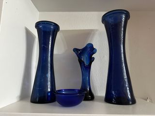Pack 4 jarrones de cristal azul