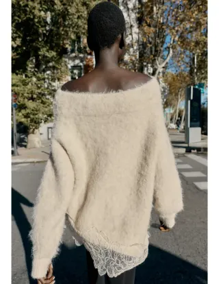 Jersey L punto combinado encaje Zara