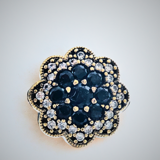 Anillo Plata 925 Vintage Flor Negro